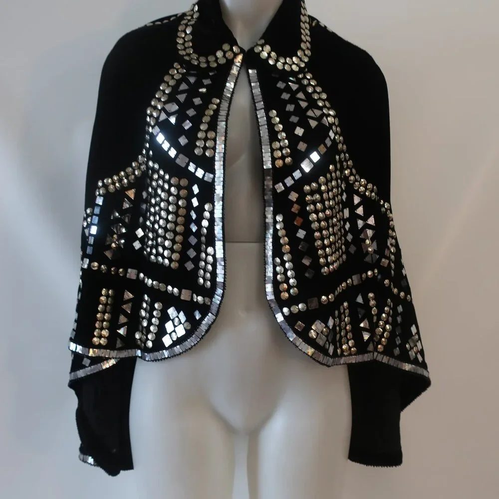 NWT Tina Demel Black Velvet Mirrored Embellished Peter Pan Collar Capelet OS - Picture 10 of 14